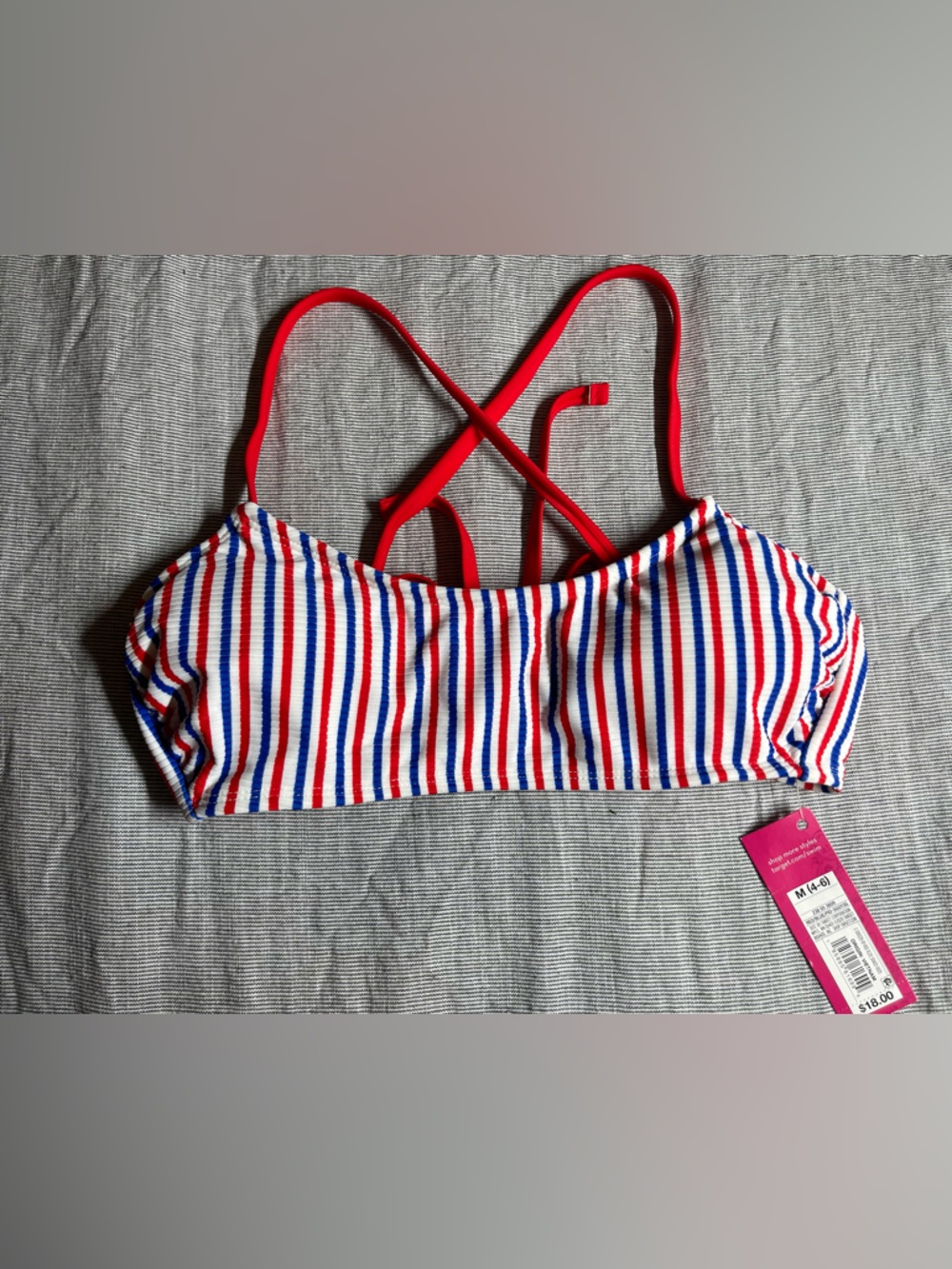 Juniors Striped Red, White & Blue Bikini Top
